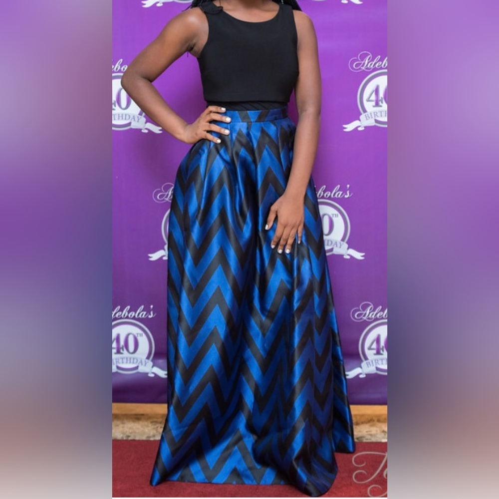 Betsy & Adam (Indigo) Purple and Black A-line Prom Dress Gown